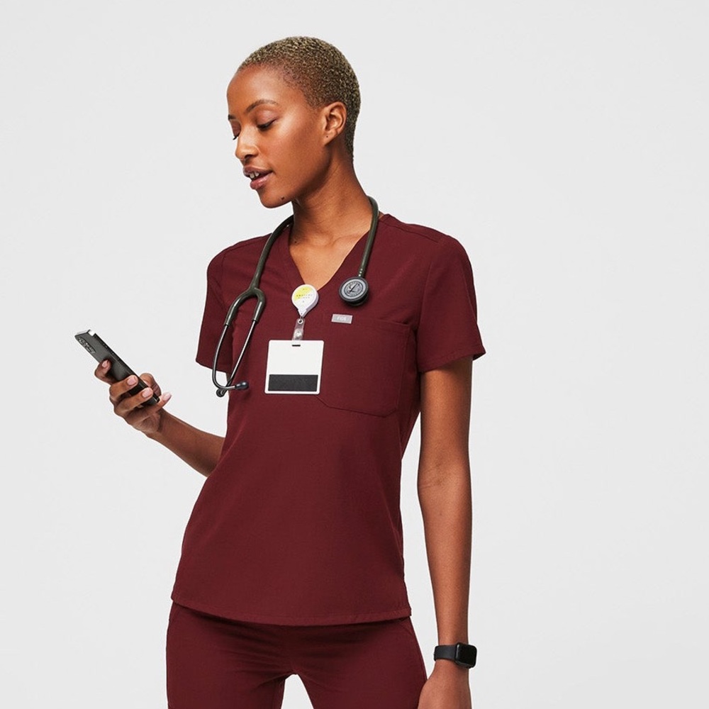 Figs Burgundy Scrub Top SIZE XXS